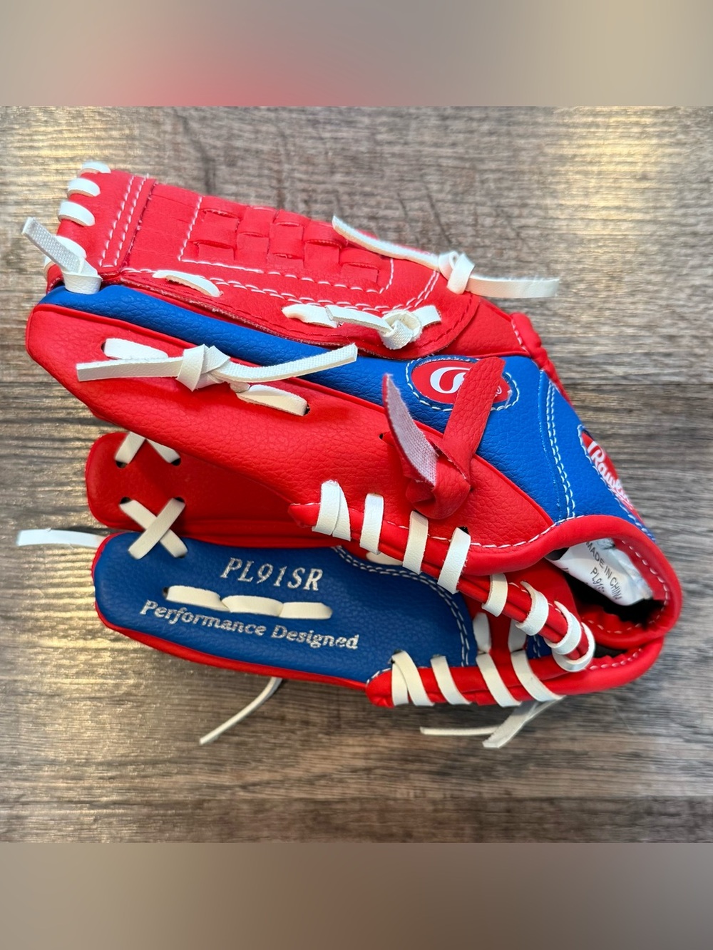 Rawlings Player Series 9 Inch Baseball Glove Youth T-Ball Red Blue White Lefty